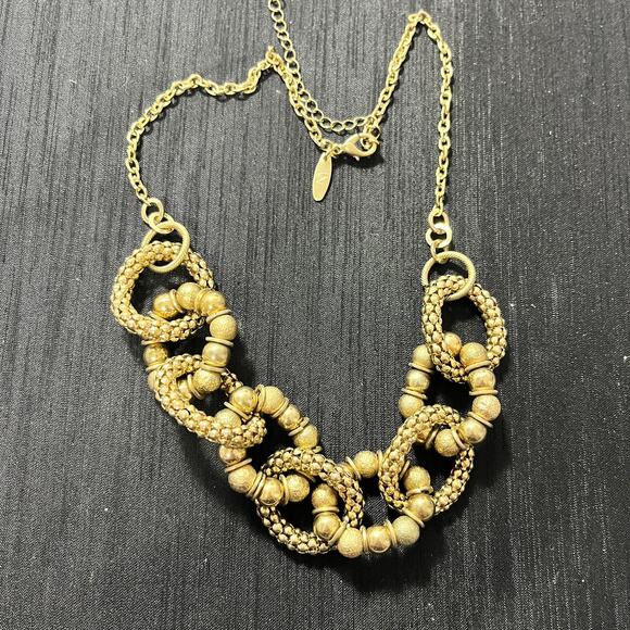 NY & Co. Signed Bib Necklace Chunky Oval Links Popcorn Chain 80's Glam 18-20" - Picture 2 of 2